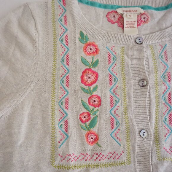 Sundance 100% Cotton Embroidered Floral Button Cardigan Boho Cottagecore S - Picture 8 of 10